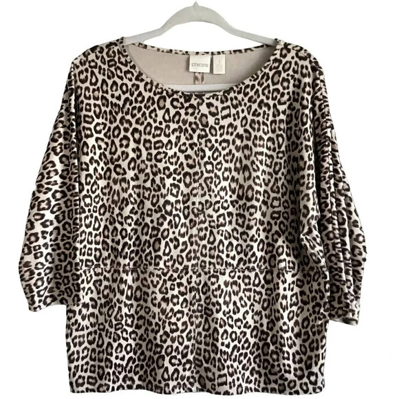 Chicos Womens size 1 8 US M Animal Print 3/4 Sleeves - Picture 1 of 9